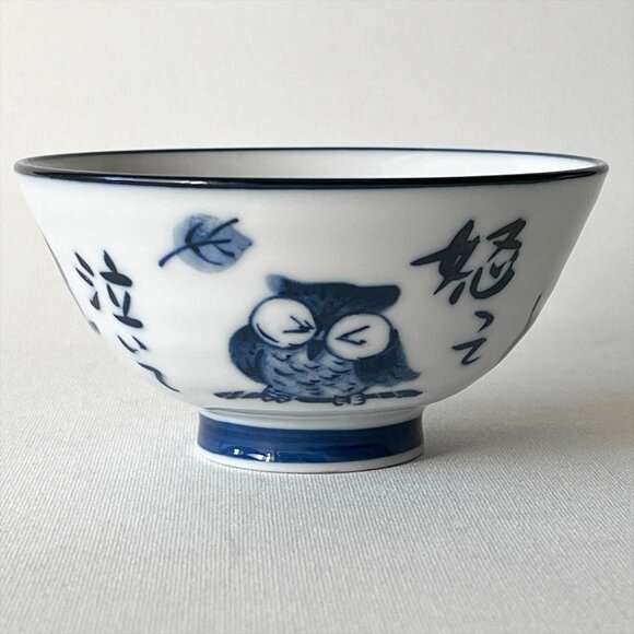 Mino Ware Cute Owl Bowl Blue and White Porcelain Japan - Picture 3 of 8